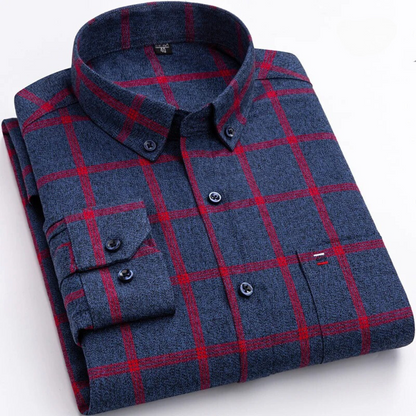 Classic Plaid Flannel Button Down Shirt for Men