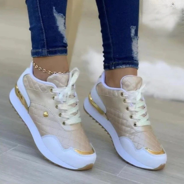 Ladies Air Cushion Sneakers with Metallic Accents - Nocini