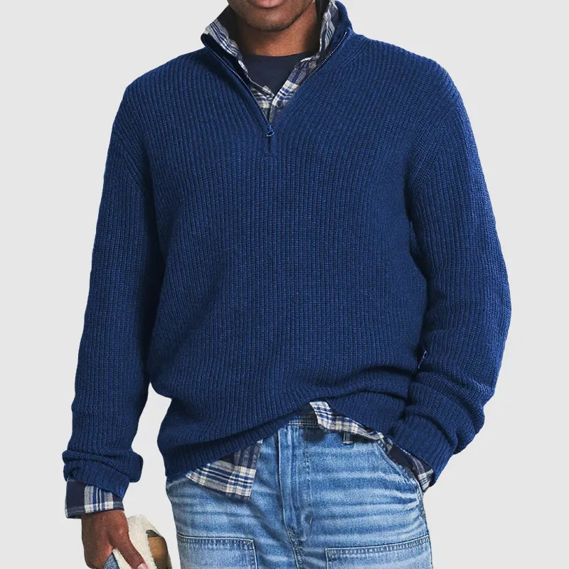 Classic Mens Textured Zip Neck Sweater