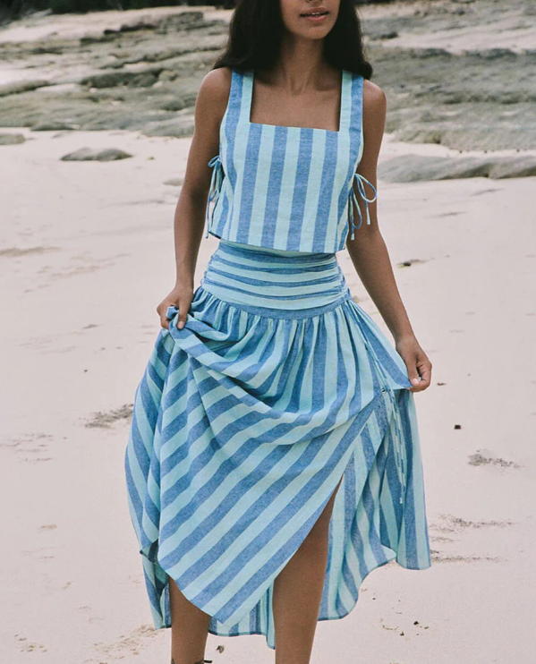 Women's Summer Crop Top and Midi Skirt Set - Nocini