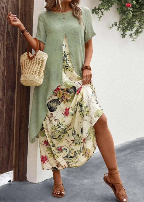 Flowy Floral Maxi Dress with Short Sleeves