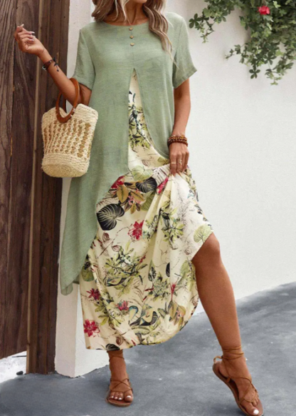 Flowy Floral Maxi Dress with Short Sleeves