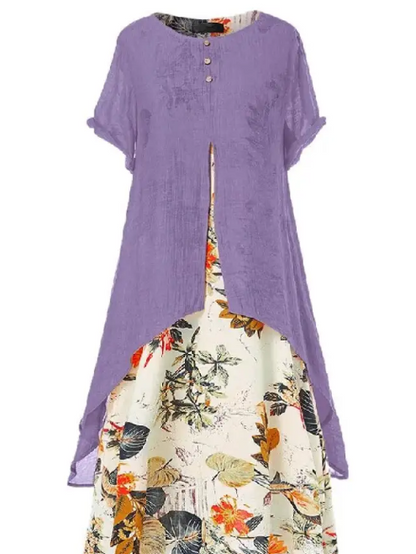 Flowy Floral Maxi Dress with Short Sleeves