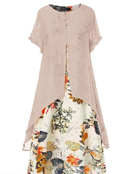 Flowy Floral Maxi Dress with Short Sleeves