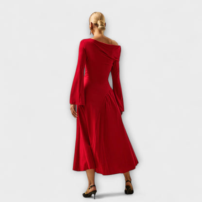 Elegant Cold Shoulder Dress with Puffy Sleeves