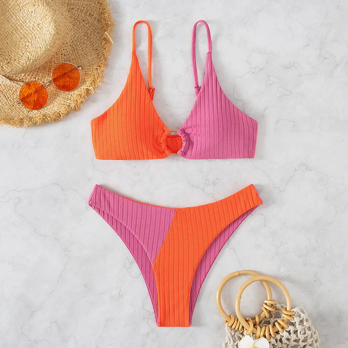 Women's Push Up Bikini Swimsuit High Waist Ribbed