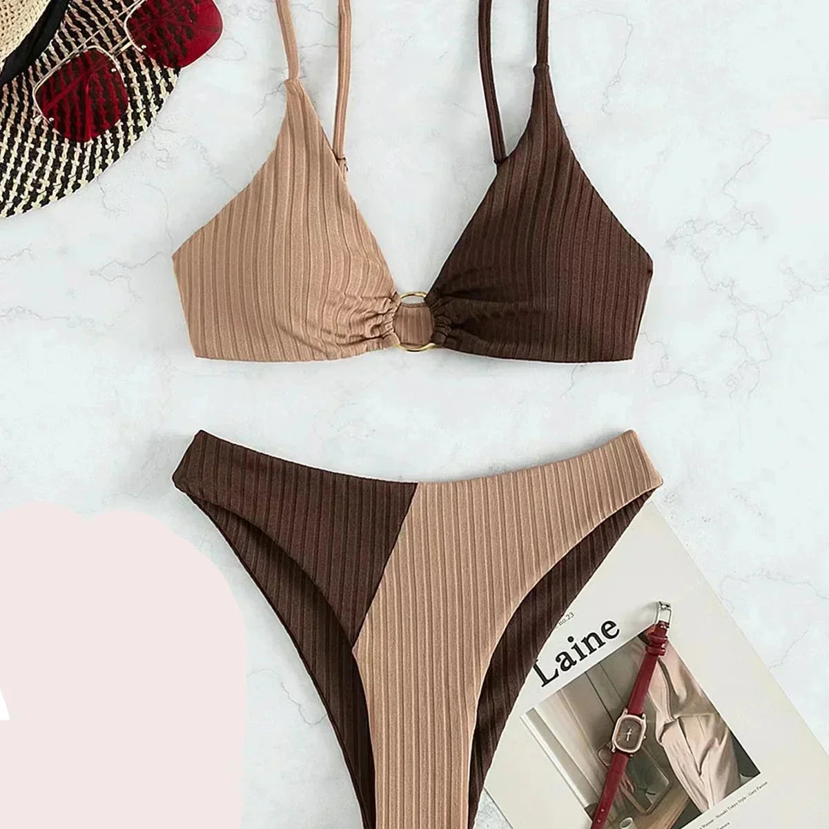 Women's Push Up Bikini Swimsuit High Waist Ribbed - Nocini