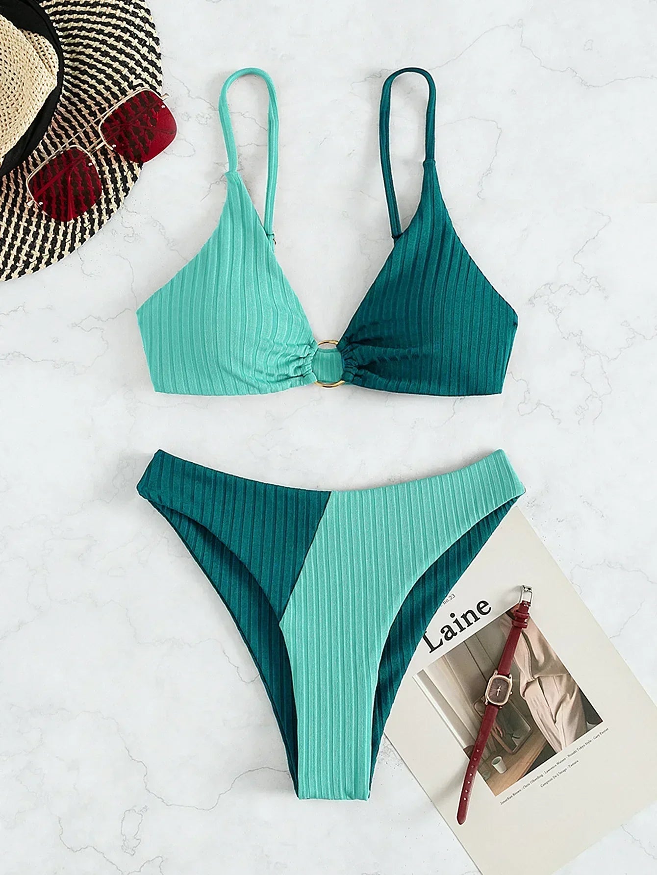 Women's Push Up Bikini Swimsuit High Waist Ribbed