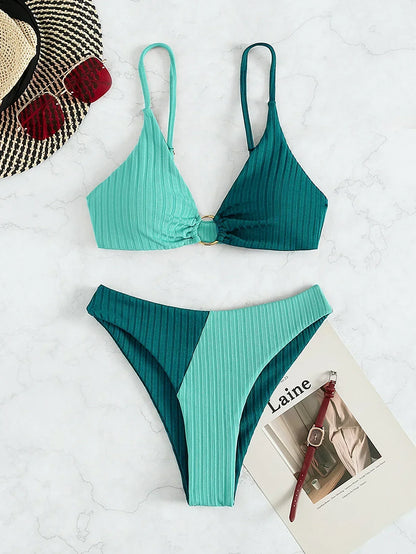 Women's Push Up Bikini Swimsuit High Waist Ribbed