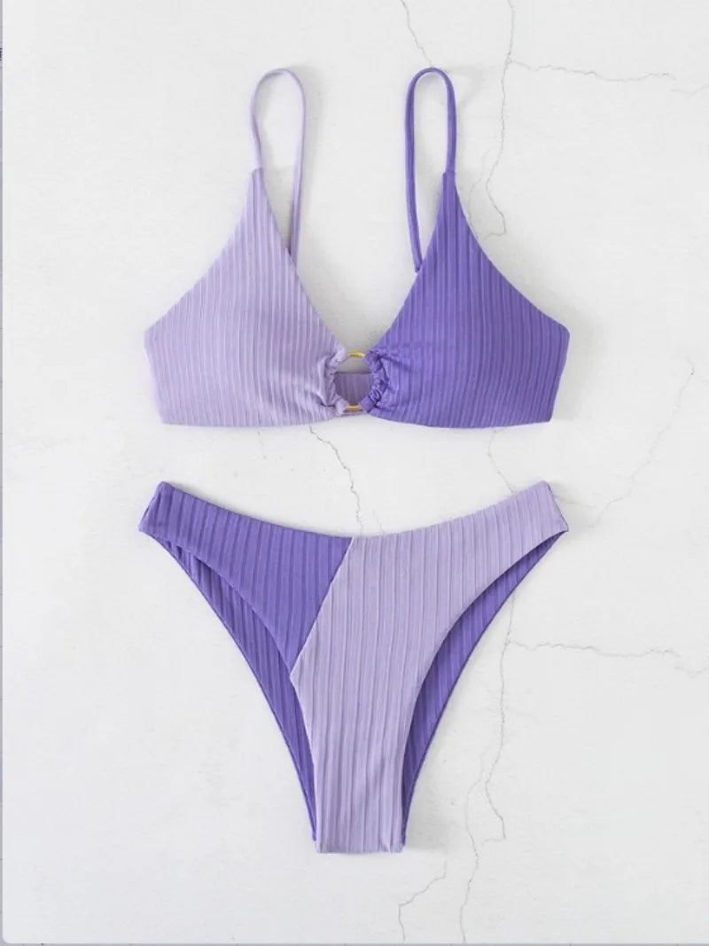 Women's Push Up Bikini Swimsuit High Waist Ribbed