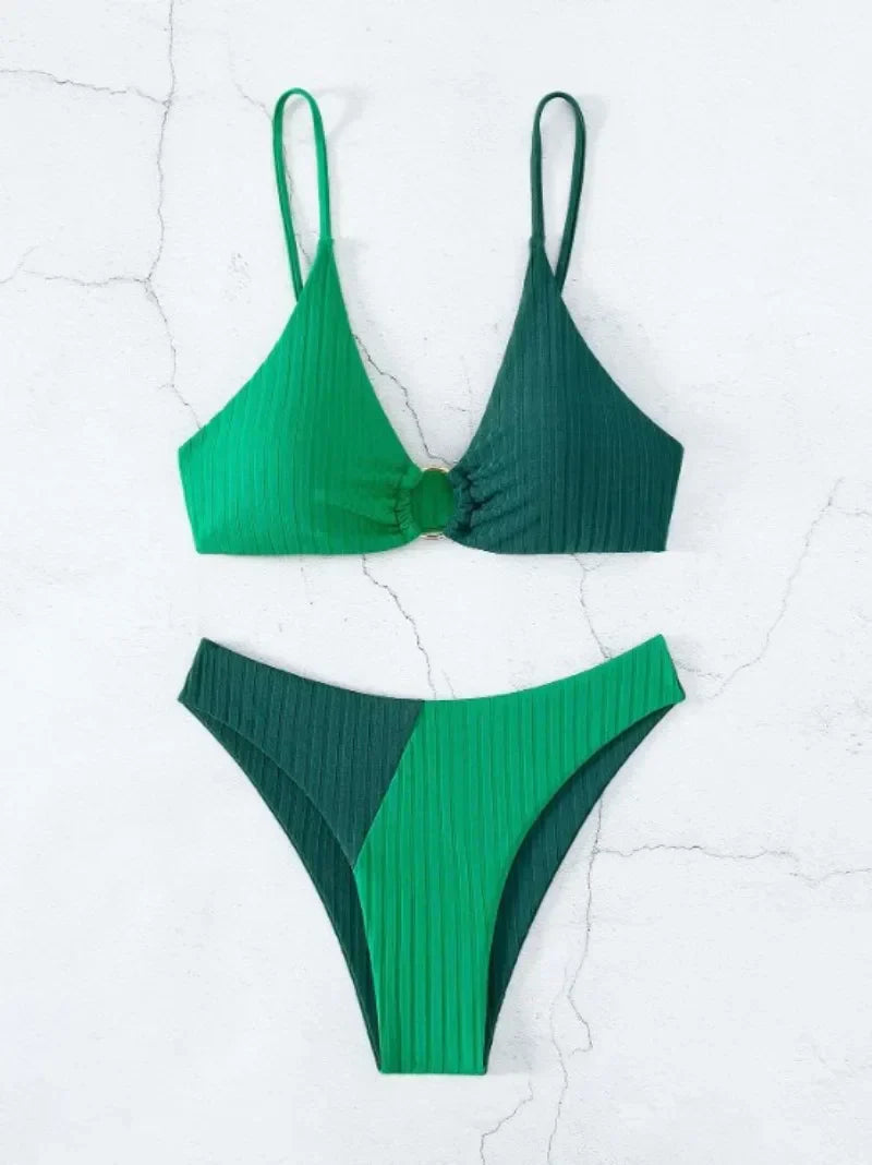 Women's Push Up Bikini Swimsuit High Waist Ribbed