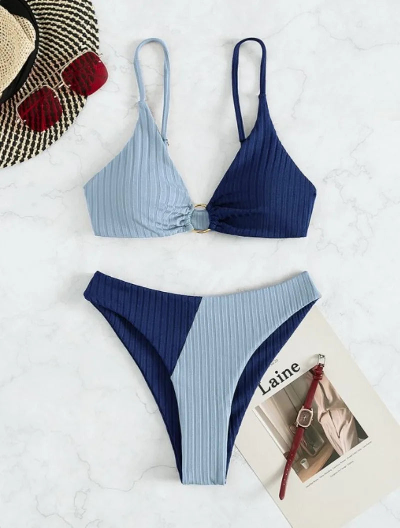 Women's Push Up Bikini Swimsuit High Waist Ribbed