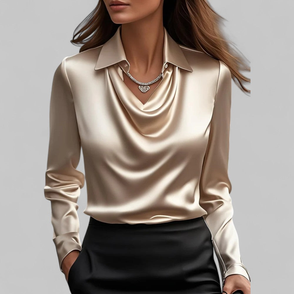 Women's Elegant V Neck Blouse with Flowy Front Detail