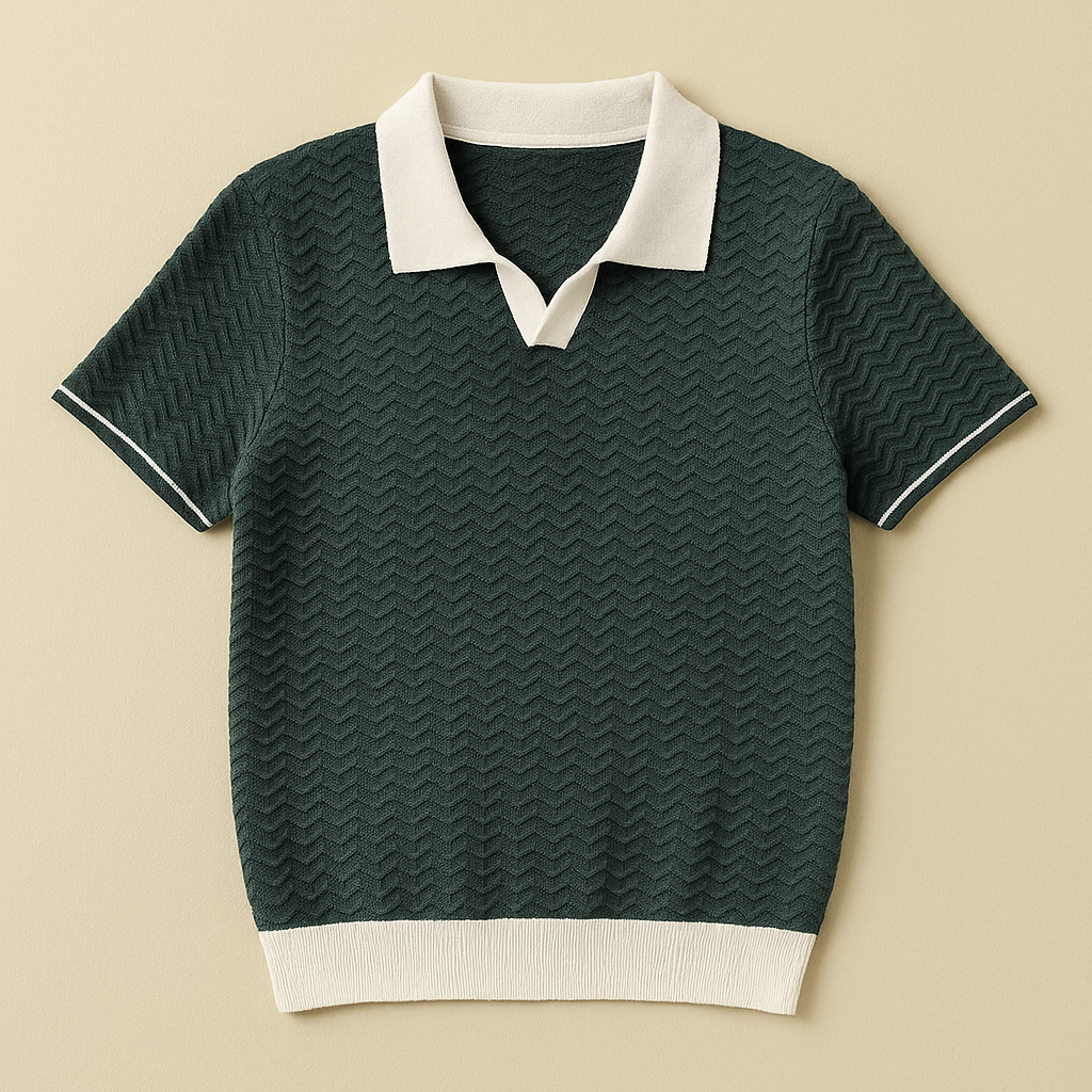 Casual Short Sleeve Polo Shirt with Colorful Zig Zag Design