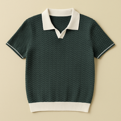 Casual Short Sleeve Polo Shirt with Colorful Zig Zag Design