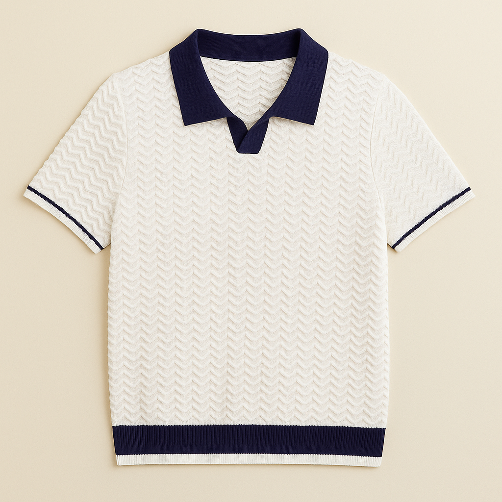 Casual Short Sleeve Polo Shirt with Colorful Zig Zag Design