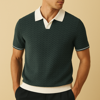 Casual Short Sleeve Polo Shirt with Colorful Zig Zag Design