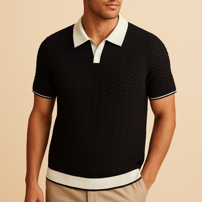 Casual Short Sleeve Polo Shirt with Colorful Zig Zag Design