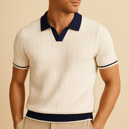 Casual Short Sleeve Polo Shirt with Colorful Zig Zag Design