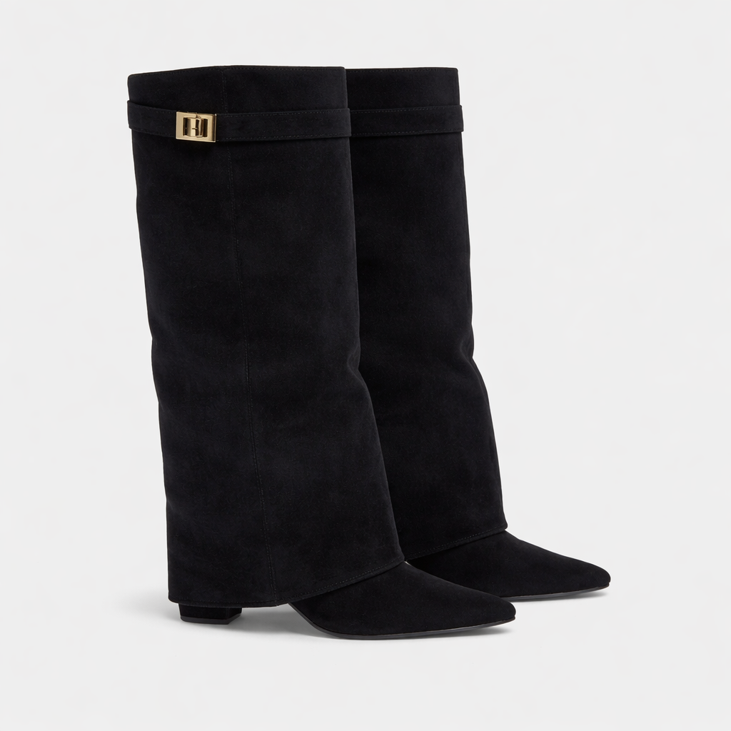 Luxury Vegan Suede Mid-Calf Shark Boots - Nocini