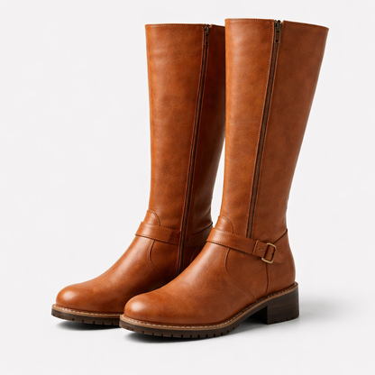 Brown Leather Tall Riding Boots for Women - Nocini