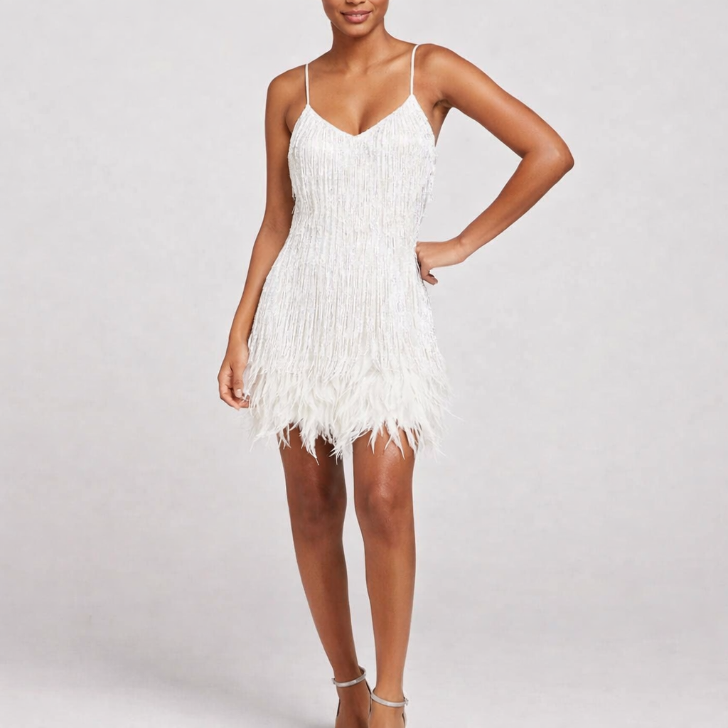 Glittering Fringed Mini Party Dress for Women - Nocini