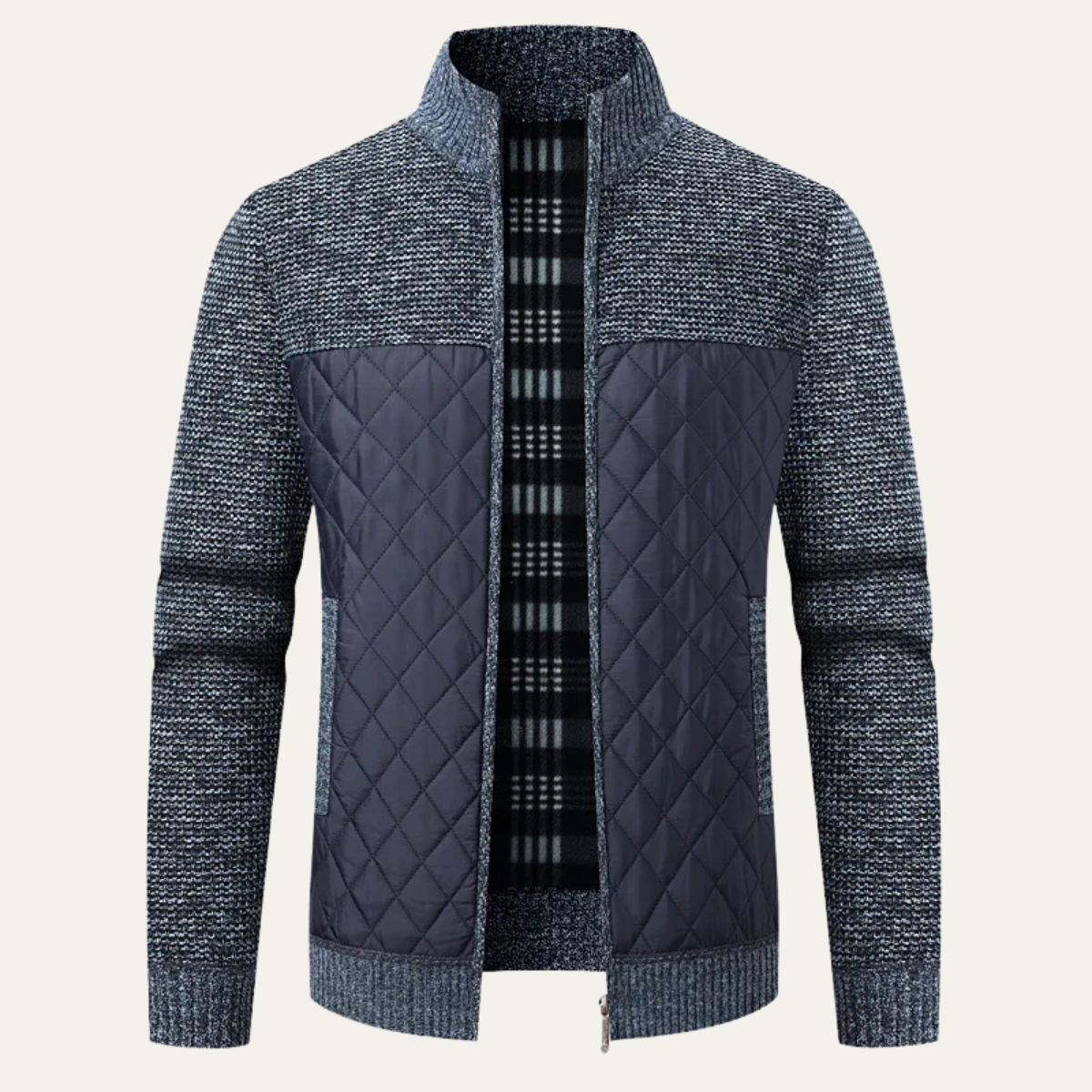 Warm Men's Quilted Puffer Coat - Black