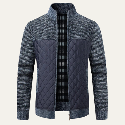 Warm Men's Quilted Puffer Coat - Black