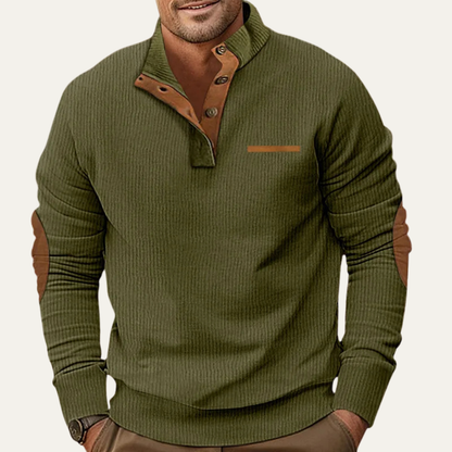 Classic Men's Corduroy Button Neck Patch Sweater