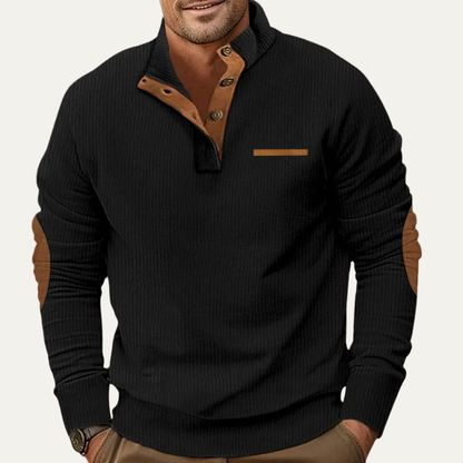 Classic Men's Corduroy Button Neck Patch Sweater