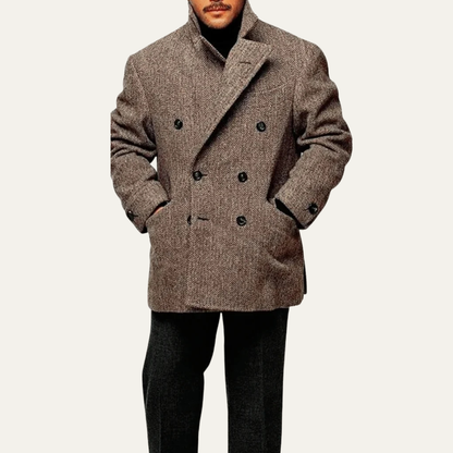 Classic Mens Wool Herringbone Brown Blazer Jacket