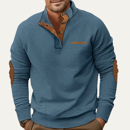 Classic Men's Corduroy Button Neck Patch Sweater