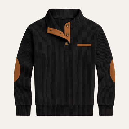 Classic Men's Corduroy Button Neck Patch Sweater - Nocini