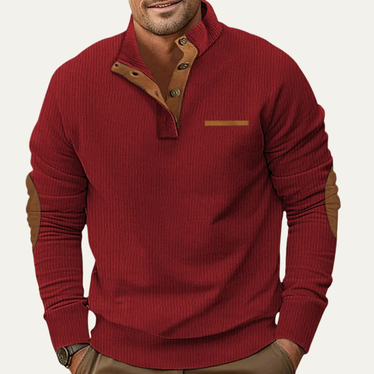 Classic Men's Corduroy Button Sweater with Patches