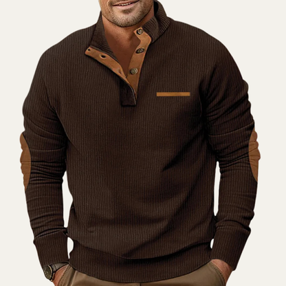 Classic Men's Corduroy Button Sweater with Patches