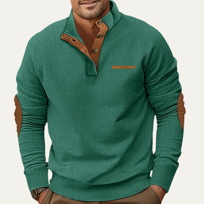 Classic Men's Corduroy Button Sweater with Patches