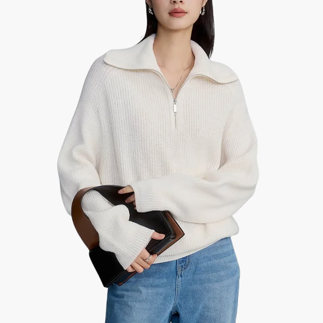 Women's Zip Up Ribbed Knit Sweater