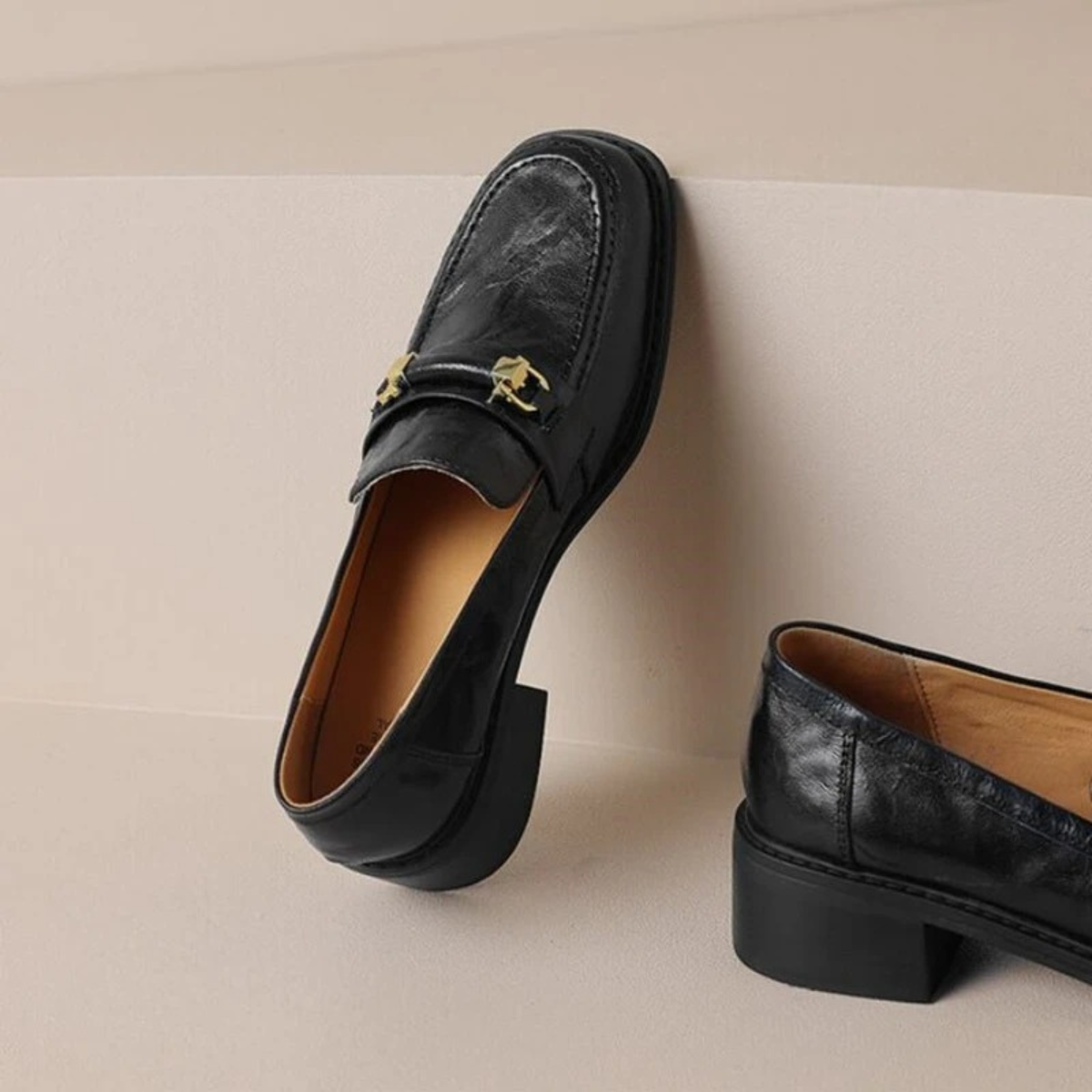 Men's Genuine Leather Slip On Loafers with Silver Buckle