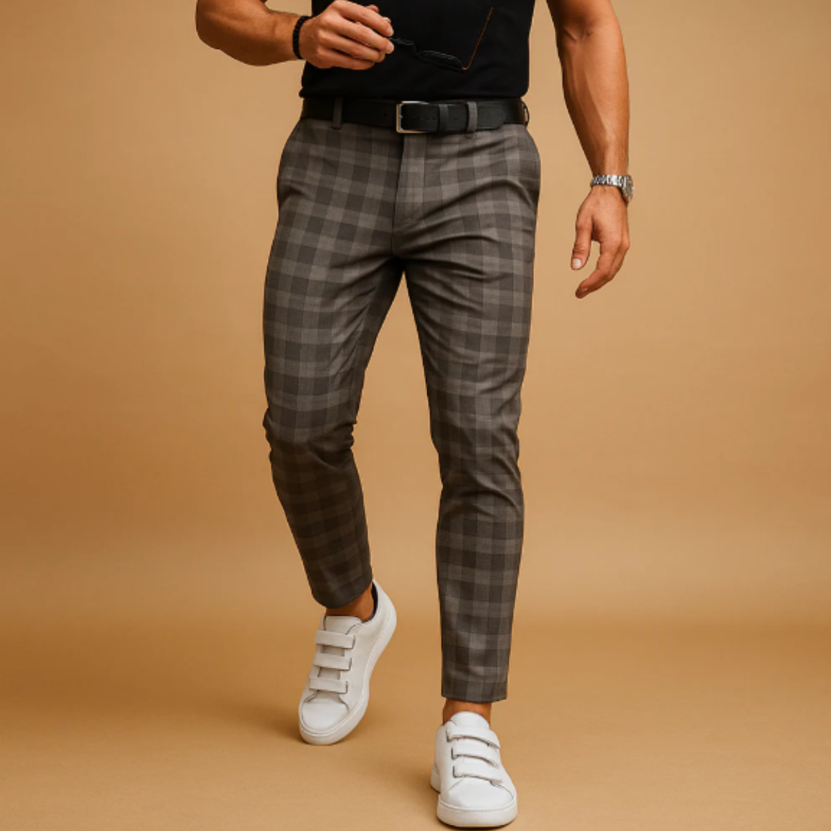 Stylish Mens Checked Slim Fit Trousers
