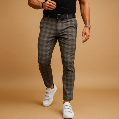 Stylish Mens Checked Slim Fit Trousers