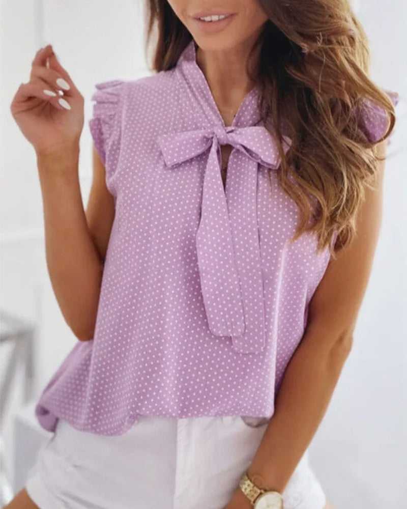 Chic Ruffle Top with Bow Neckline