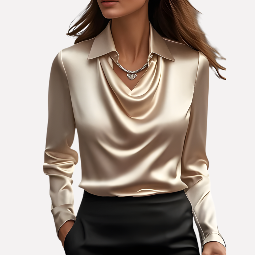 Elegant Silk Blouse with Folded Neckline