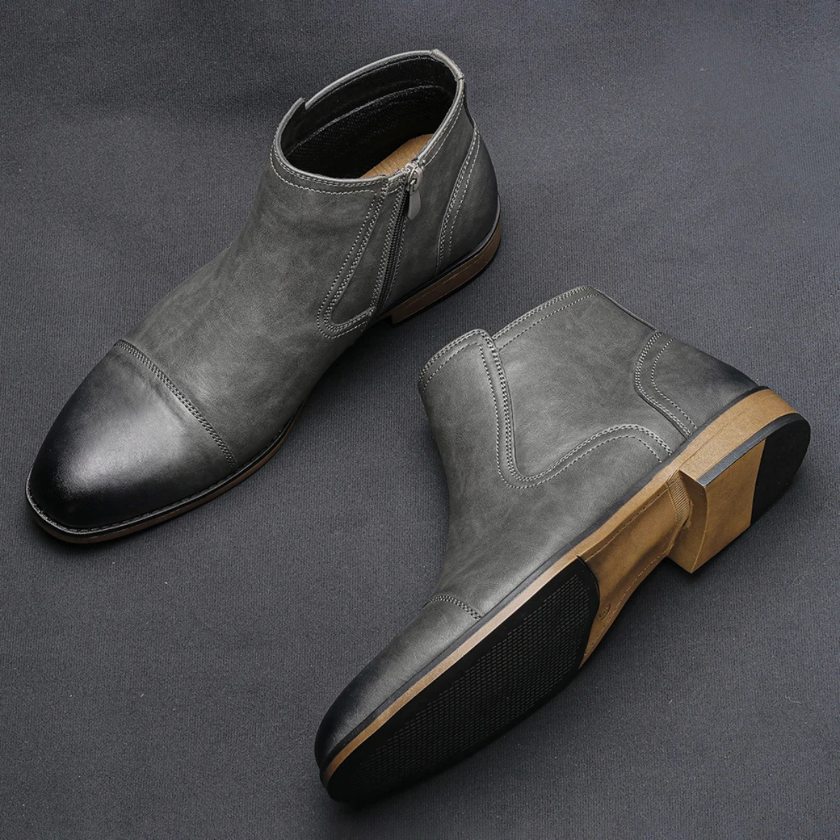 Stylish Men's Leather Side Zip Ankle Boots