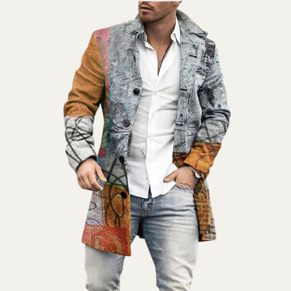 Mens Multi Colour Geometric Parka Jacket with Pockets