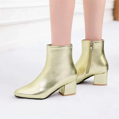 Elegant Women's Metallic Low Heel Boots