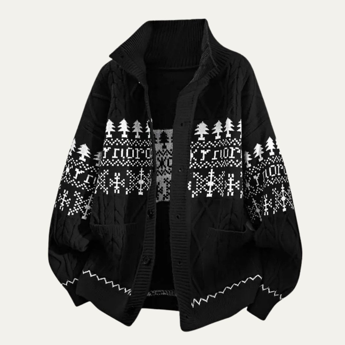 Warm Mens Nordic Knit Button Jacket