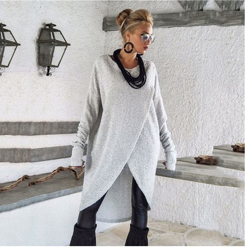 Cozy Oversized Woman Sweater Soft Asymmetric Hem