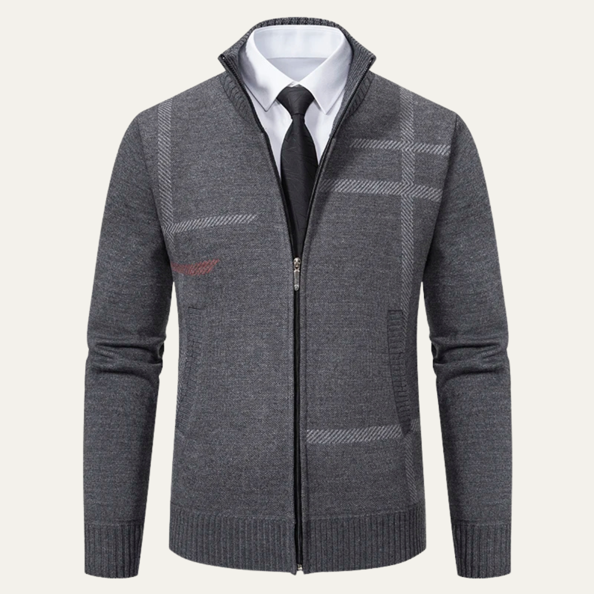 Warm Crew Neck Men's Zip Cardigan Sweater - Nocini