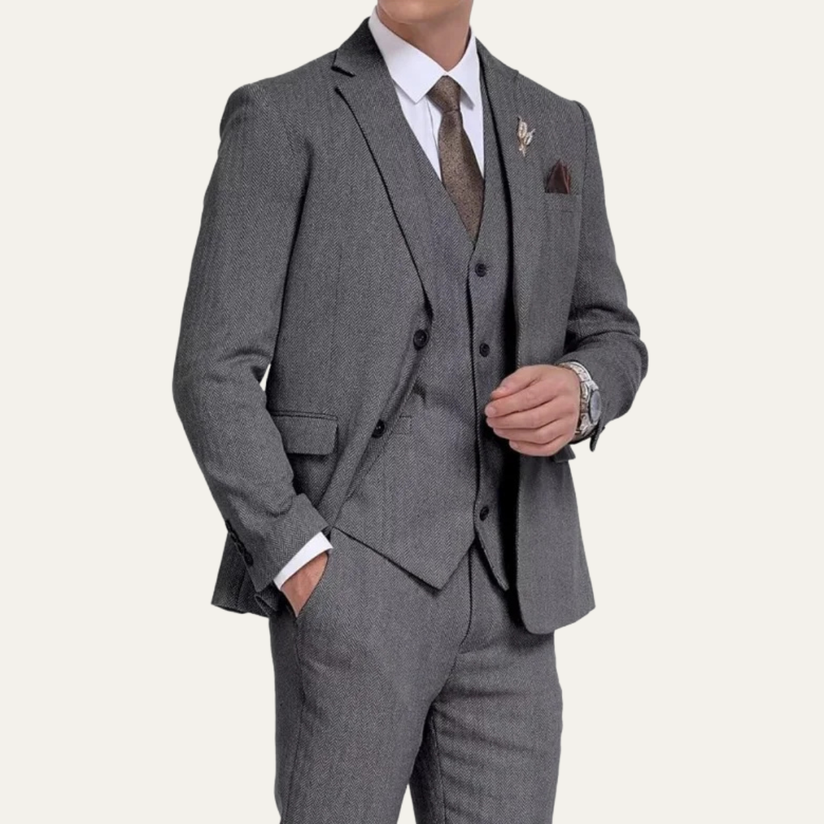 Classic Men's 3 Piece Tweed Suit – Slim Fit Vest Set