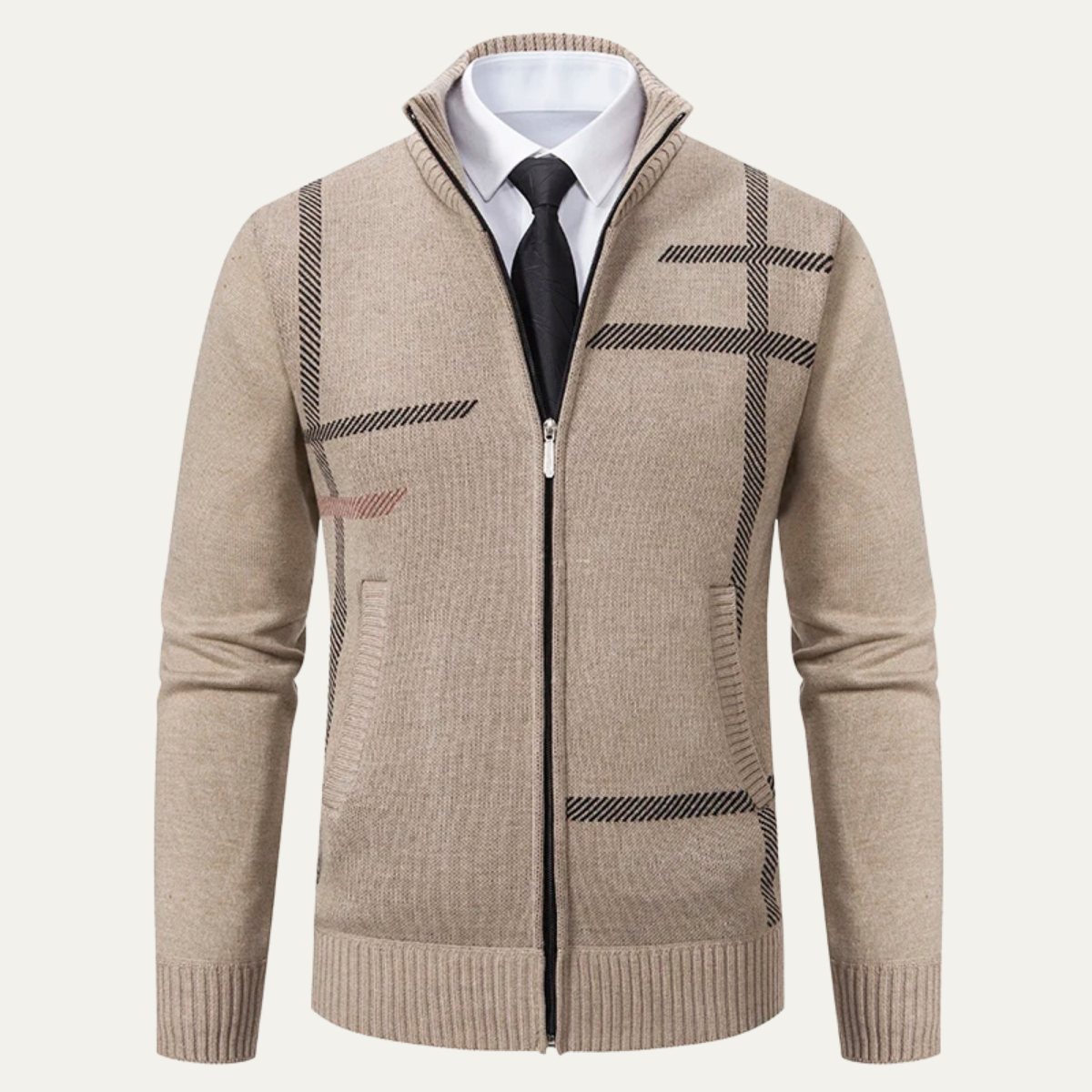 Warm Crew Neck Men's Zip Cardigan Sweater